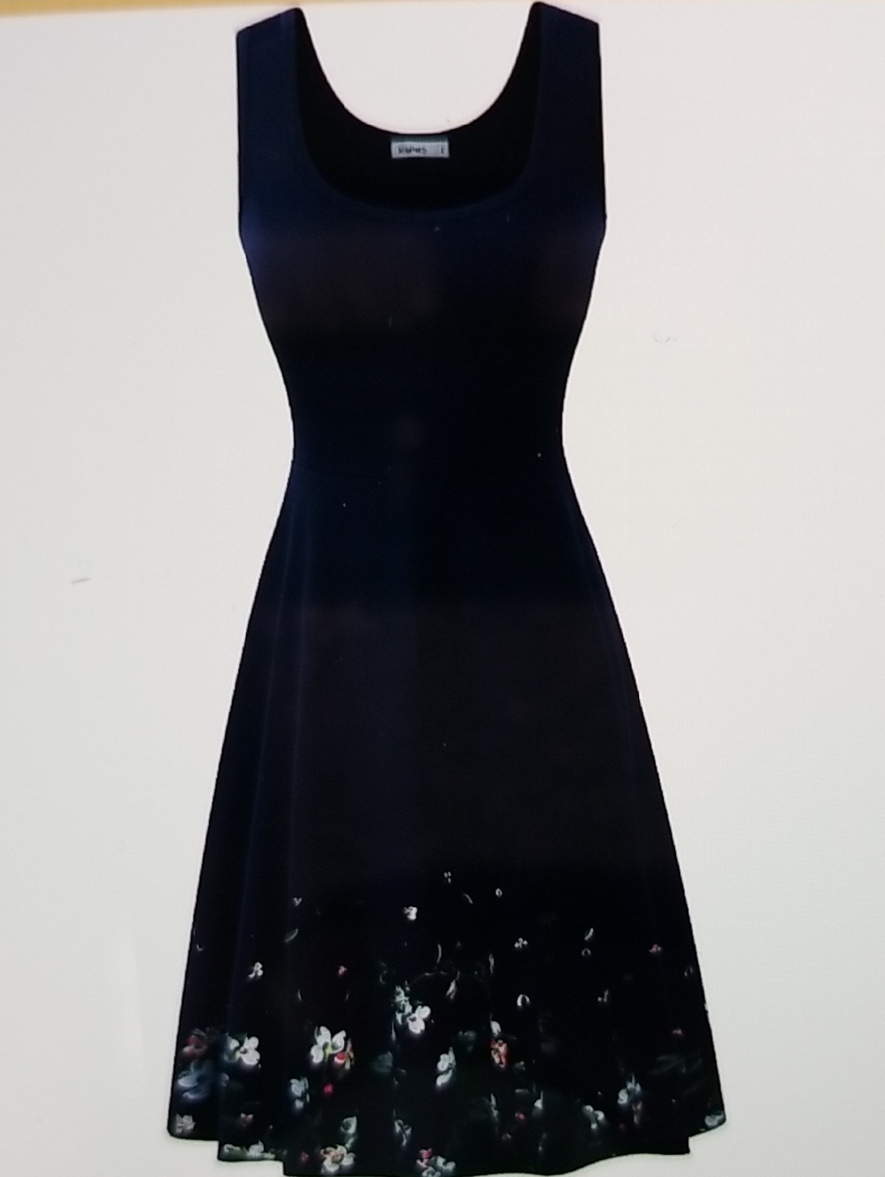 New Navy blue Scoop-Neck Midi Dress with Floral Hem 95% Cotton XXL NWT